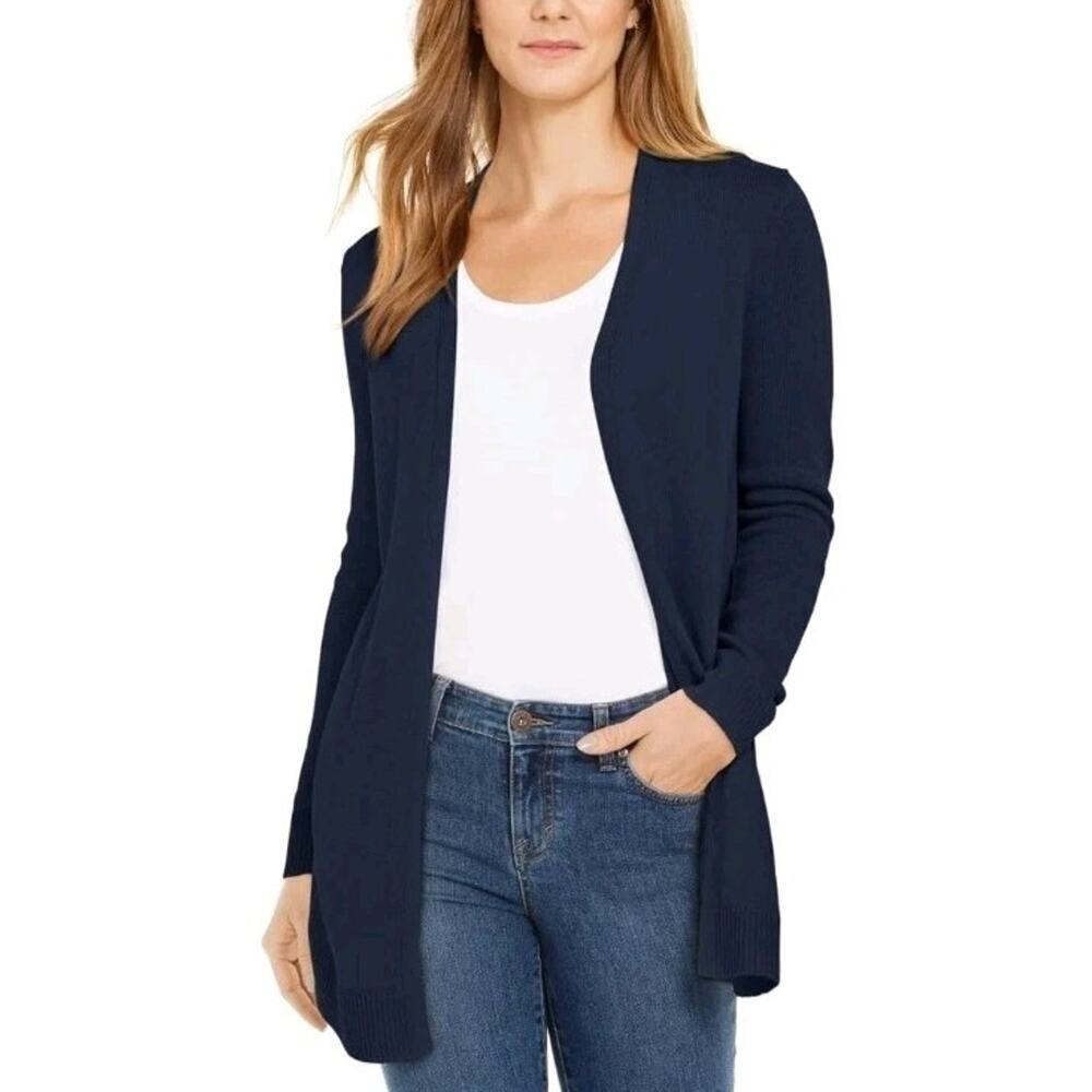 Charter Club ~Woman Size M~ Intrepid Blue Open Front Knit Cardigan Sweater NWT.